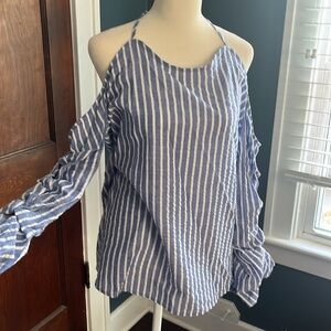 Cold Shoulder Pinstripe Top